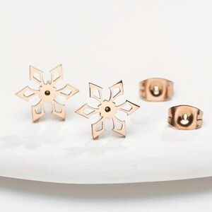 Ornate Snowflake Rose Gold Toned Stud Earrings